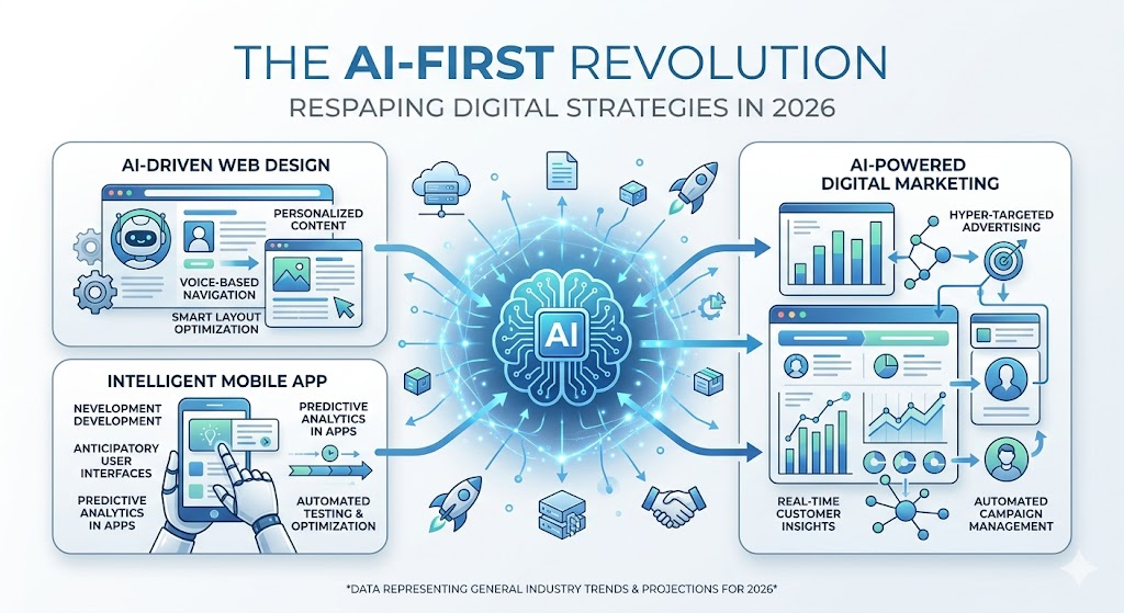 The AI-First Revolution: How Artificial Intelligence Is Reshaping Web Design, Mobile App Development, and Digital Marketing in 2026